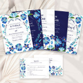Blauw en Wit Mexicaans Bloemen Fiesta Bruiloft Kaart