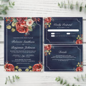 Rode Rozen Bloemen Foto QR Code Marine Blauw Huwel Save The Date (Personaliseer de collectie van deze zelfstandige maker.)