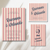 Marineblauwe Retro Roze Strepen Bruiloft Kaart