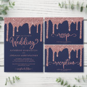 Elegant Navy Blue Roos Gold Wedding Program Hand F Handwaaier (Personaliseer de collectie van deze zelfstandige maker.)