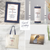 Navy Blue Roos Gold Copper Palm Wedding Website Informatiekaartje