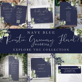 Elegante Navy Blue Greenery QR Code Wedding Arch Kaart