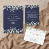 Greenery Floral Navy Blue Wedding Program Handwaaier (Personaliseer de collectie van deze zelfstandige maker.)