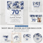 Marine Blauw Zilveren Ballon Glitter 70e Verjaarda Papieren Bekers