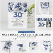 Glam Navy Blauw Zilveren Ballon Glitter Welkom Spandoek