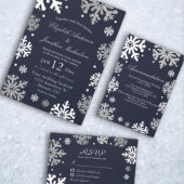 Navy Blue Snowflakes Winter Weddenschap Informatiekaartje