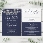Huwelijksdetails Spring Lights Script Navy Blue Informatiekaartje (Personaliseer de collectie van deze zelfstandige maker.)