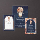 Boho Terracotta Floral Mason Jar Navy Blue Wedding RSVP Kaartje (Personaliseer de collectie van deze zelfstandige maker.)
