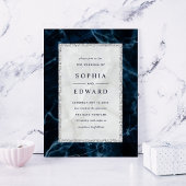 Navy Blue White Marble Folded Wedding Programme