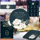 Minimalistische marine en witte rozenbloem bruilof plaatskaartje