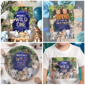 Navy Blue Safari Wild Een 1e verjaardag Maandelijk Vlaggetjes