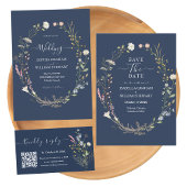 Navy Waterverf Wildflower Bachelorette Kaart