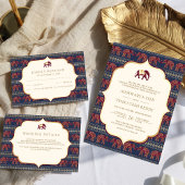 Navy Blue Bourgondië Gold Elephant Indian Wedding RSVP Kaartje