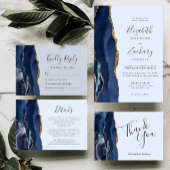 Budget Agate Navy Blue Gold Wedding Uitnodiging