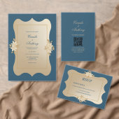 Navy Gold Floral Boho bruiloft RSVP Kaartje (Personaliseer de collectie van deze zelfstandige maker.)