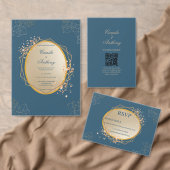 Navy Goud Ovaal Bloemen Boho Bruiloft Kaart (Personaliseer de collectie van deze zelfstandige maker.)