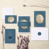 Navy Goud Ovaal Bloemen Boho Bruiloft Kaart (Personaliseer de collectie van deze zelfstandige maker.)