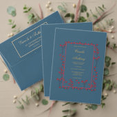 Navy rood goud bloemengrens bruiloft kaart (Personaliseer deze collectie van deze onafhankelijke maker. Test)