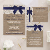 Navy Ribbon on Burlap & Lace Save the Date Magneet