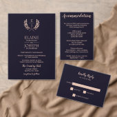 Navy Roos Gold Monogram Wedding Invitations Uitnodigingen Wikkel (Personaliseer de collectie van deze zelfstandige maker.)