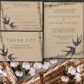 Vintage Love Bird Navy Wedding Programme Programmakaart
