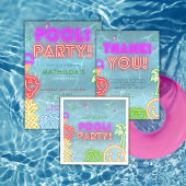Neon Glow Pool Party Any Age Birthday  Bedankkaart