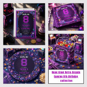 Neon Glow Retro Arcade Gaming 8th Birthday Cadeaulabel