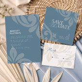 Classic Damask Ivory Blauwgroen foto bruiloft RSVP