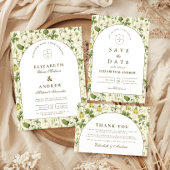 Neutral Botanical Arch Garden Wedding Save The Date