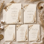 Neutrale Pampas Elegantie Boho Bewaar de Datum Kaa Kaart