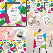 Nieuw Kind op het blok Kleurrijk Baby shower Ronde Sticker