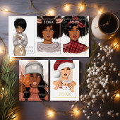 Chic Afro-Amerikaanse vrouw Kerstmis Folie Feestdagenkaart