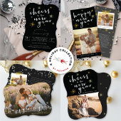 Happy New Year Moderne Script Chic Gold Starburst Etiket