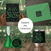 Hello New Year! New Year's Eve Green Black Sparkle Kaart