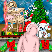 Met de hand getekend nostalgisch kerstbeeldscherm vierkante sticker