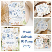 Onder het Zee Ocean Animals Verjaardagsfeest Ronde Sticker