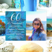 60 en Sensational Ocean Blue Photo Birthday Kaart