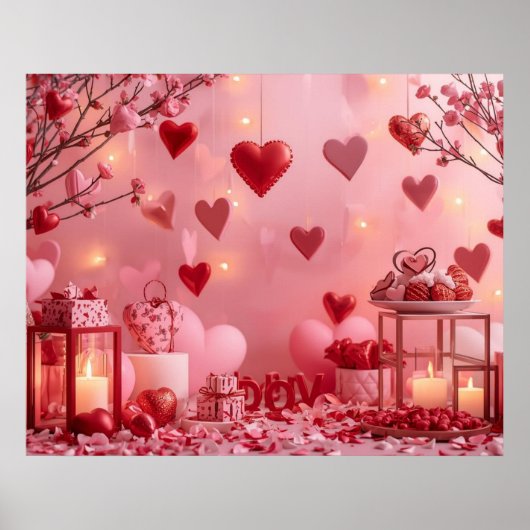 Collection of Pink and Red Hearts on a Modern Wall Poster (Voorkant)