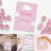 Oh Baby Meisje Pink Clouds Sky Stars Baby shower Papieren Bordje