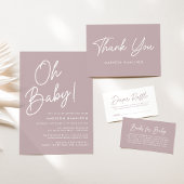 Modern Oh Baby Script Dusty Paarse Baby shower Vierkante Sticker