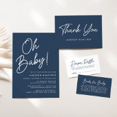 Oh Baby Navy en Gold Script Photo Baby shower Folie Uitnodiging