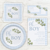 Blue Gingham en Green Boy Baby Display Douche Informatiekaartje