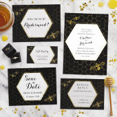 Honey Bee Black Gold Custom Wedding Invitation Kaart