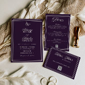 Luxury Plum Monogram Wedding Kaart