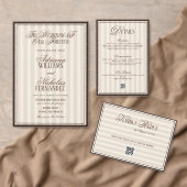Brown Ivory Striped Old Money Calligraphy Wedding Save The Date (Personaliseer de collectie van deze zelfstandige maker.)
