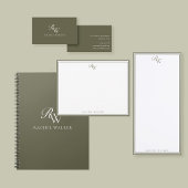 Elegant Olijfgroen Monogram Visitekaartje
