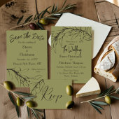Eenvoudig moderne olijfgroene olijftak bruiloft kaart