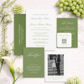 Witte en groene trouw-RSVP-Qr-code Informatiekaartje