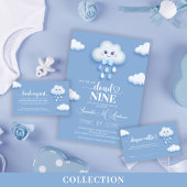 Zachte blauwe lucht wit pluizige wolk negen baby s ronde button 5,7 cm