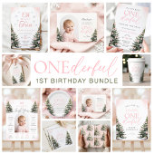 Pink Bow Pine Trees Winter Onederland 1st Birthday Spandoek